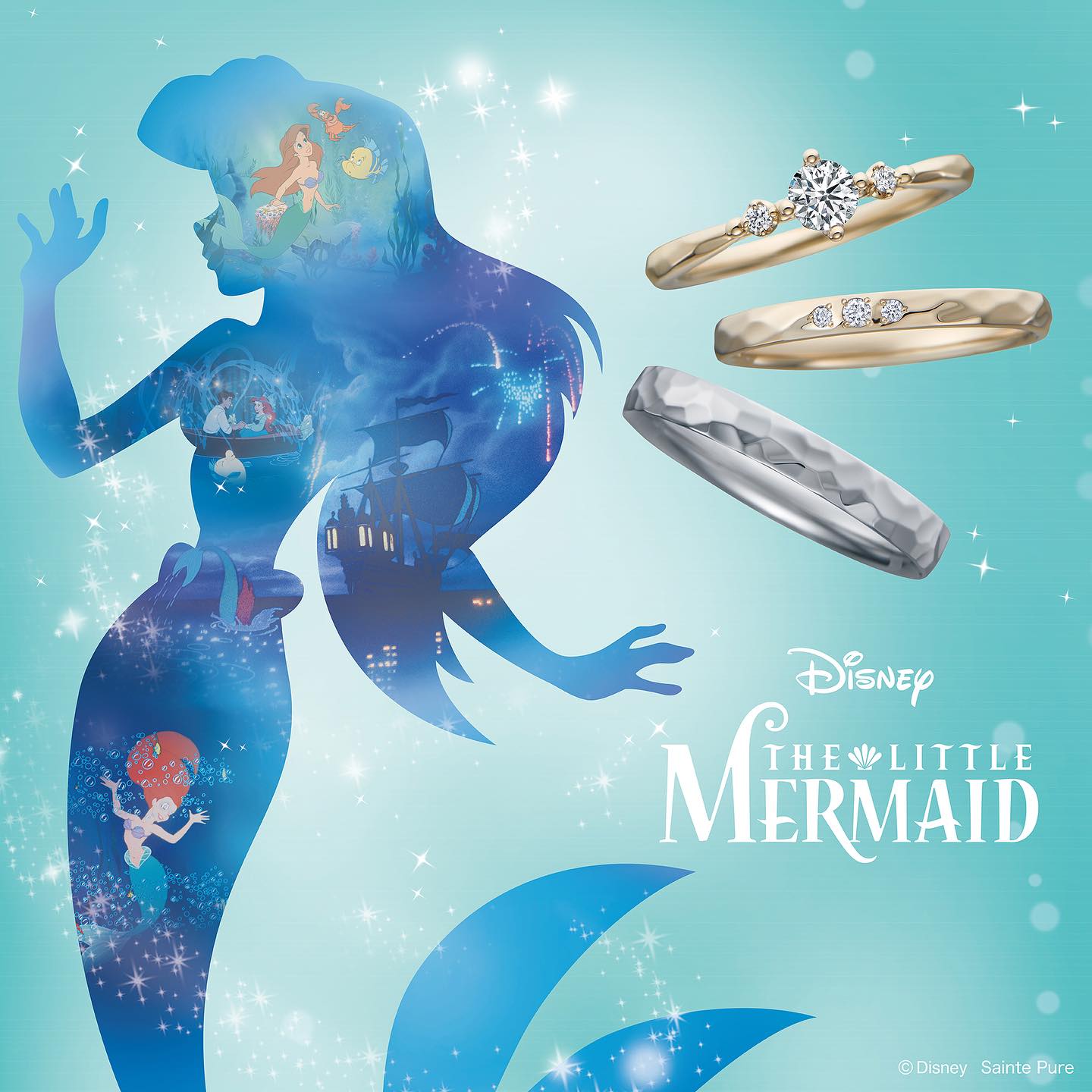 🐬ディズニー『リトルマーメイド』ブライダルコレクション🐬 〜Dancing Bubbles 〜 美しい海の世界やアリエルの心のときまきを表現したコレクションで、シャイニーゴールドとプラチナを使用✨ 2つの素材間での素材替えも可能。 エンゲージにはペリドット、マリッジにはアクアマリンの内石がセッティングされています🐠 #ディズニー #アリエル #リトルマーメイド #海
